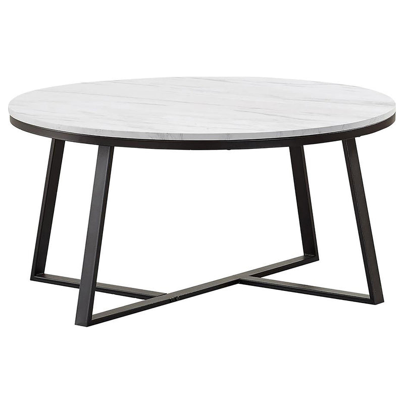 Hugo Round Faux Marble Coffee Table White and Matte