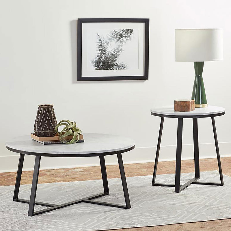 Hugo Round Faux Marble Coffee Table White and Matte