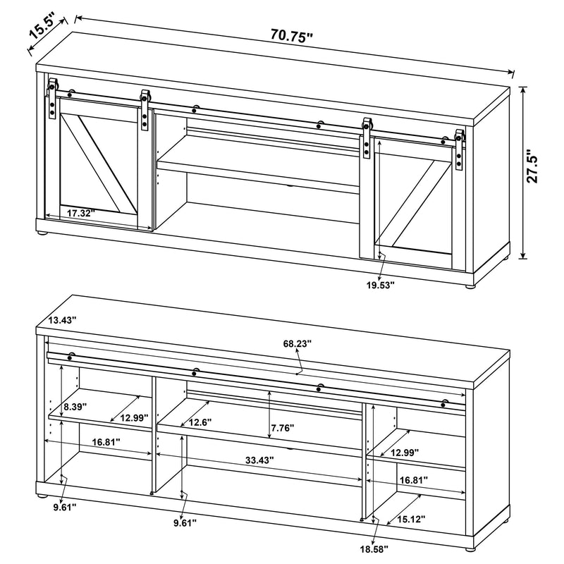 Brockton 2-door Engineered Wood 71-inch TV Stand Grey Driftwood - detail 5
