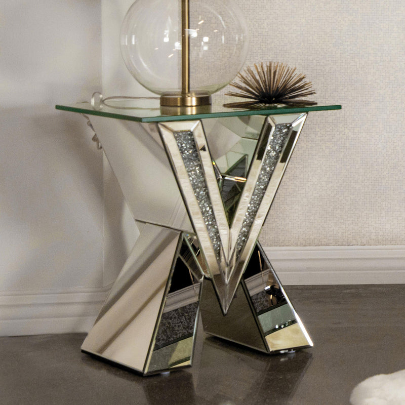 Taffeta Glass Top Mirrored Acrylic End Table