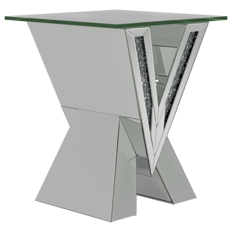 Taffeta Glass Top Mirrored Acrylic End Table