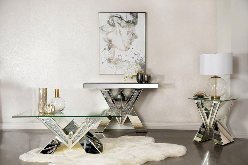 Taffeta Glass Top Mirrored Acrylic End Table