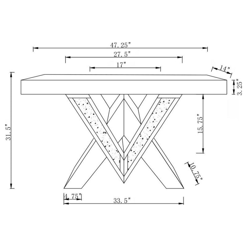 Taffeta V-shaped Mirrored Entryway Console Table