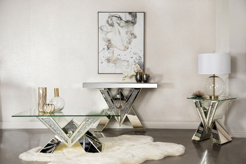 Taffeta V-shaped Mirrored Entryway Console Table