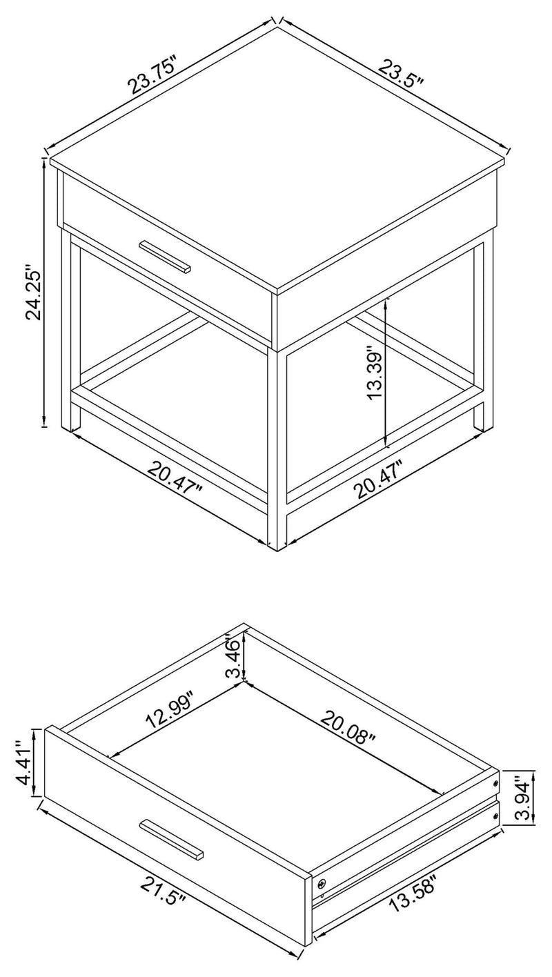 Byers 1-drawer Square Engineered Wood End Table Brown Oak - detail 3