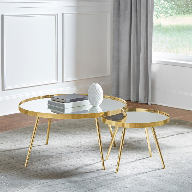 Kaelyn 2-piece Round Mirror Top Nesting Coffee Table