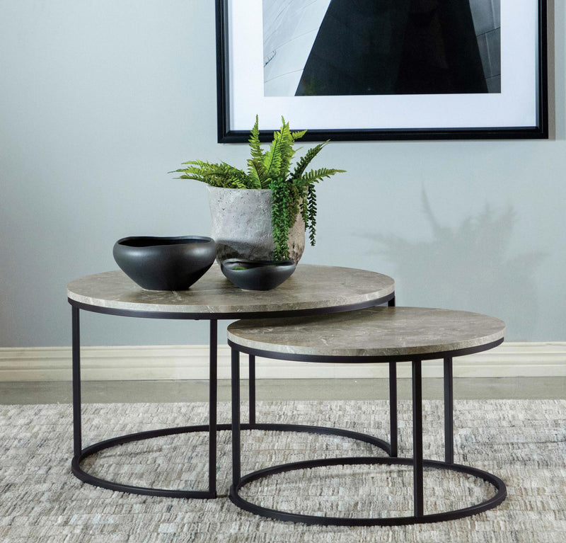 Lainey 2-piece Round Faux Marble Nesting Coffee Table