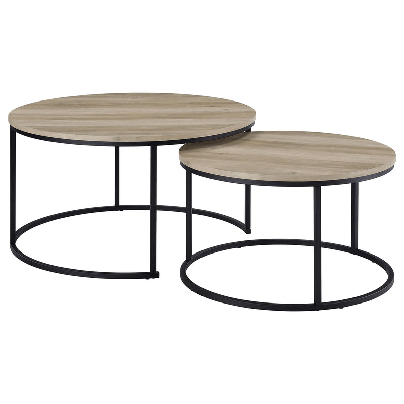 Lainey 2-piece Round Nesting Coffee Table Distressed Pine - alternate view
