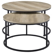 Lainey 2-piece Round Nesting Coffee Table Distressed Pine - detail 3