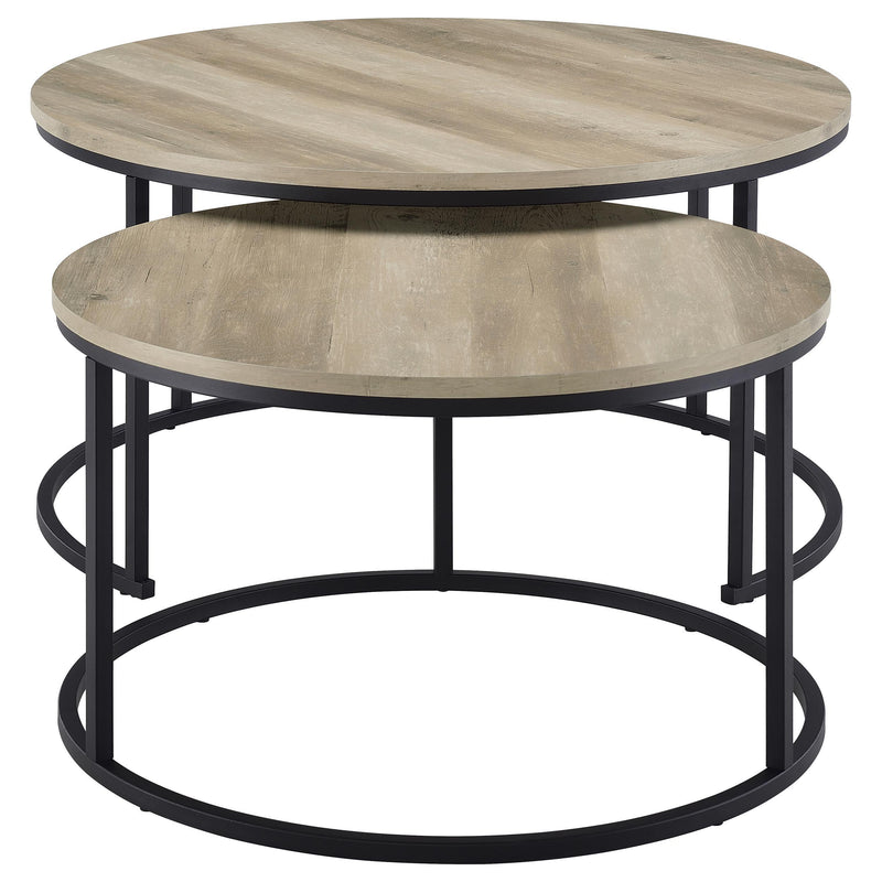 Lainey 2-piece Round Nesting Coffee Table Distressed Pine - detail 3