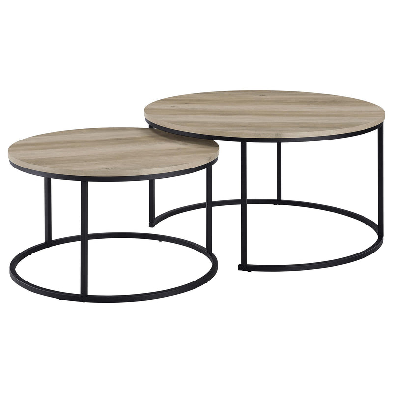Lainey 2-piece Round Nesting Coffee Table Distressed Pine - detail 4