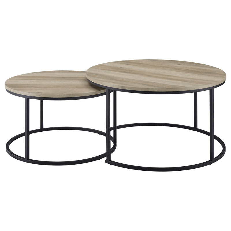 Lainey 2-piece Round Nesting Coffee Table Distressed Pine - detail 5