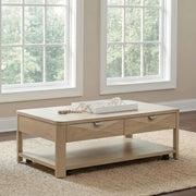 Marcelo Wood Coffee Table with 2 Drawers and Shelf Light Elm