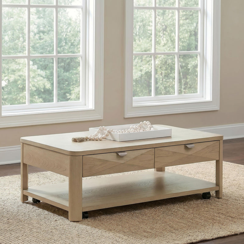 Marcelo Wood Coffee Table with 2 Drawers and Shelf Light Elm