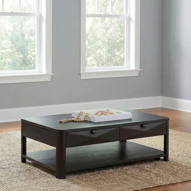 Marcelo Wood Coffee Table with 2 Drawers and Shelf Coffee