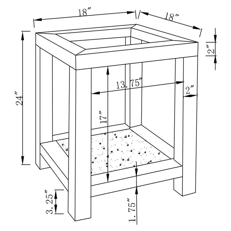 Valentina 1-shelf Square Glass Top Side End Table