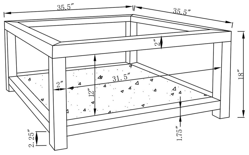 Valentina 1-shelf Square Glass Top Coffee Table