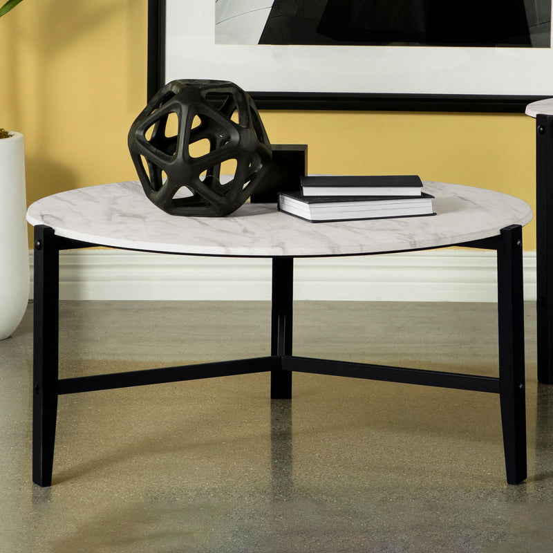 Tandi Round Faux Marble Coffee Table White and