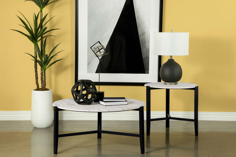Tandi Round Faux Marble Coffee Table White and