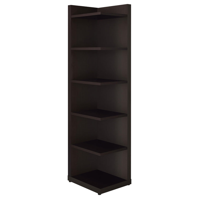 Alder 71-inch 6-shelf Corner Bookcase Cappuccino - detail 3