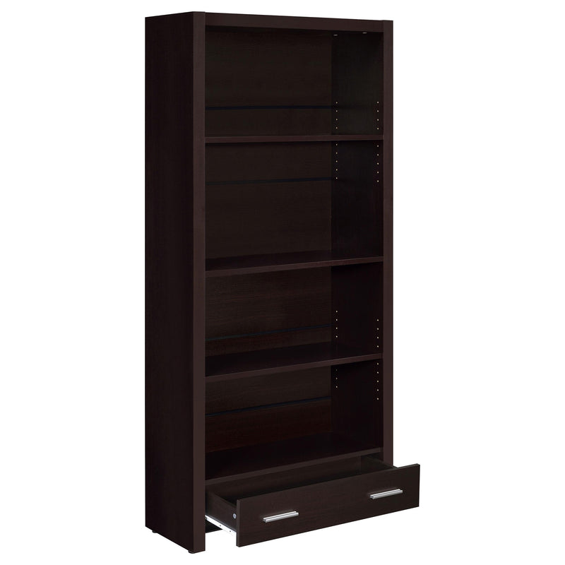 Skylar 71-inch 5-shelf Bookcase with Drawer Cappuccino - detail 3