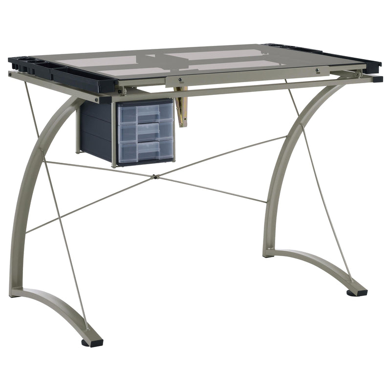 Melo 41-inch Glass Top Drafting Table with Storage Silver - detail 3
