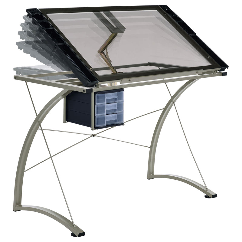 Melo 41-inch Glass Top Drafting Table with Storage Silver - detail 4