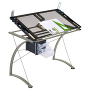 Melo 41-inch Glass Top Drafting Table with Storage Silver - detail 5