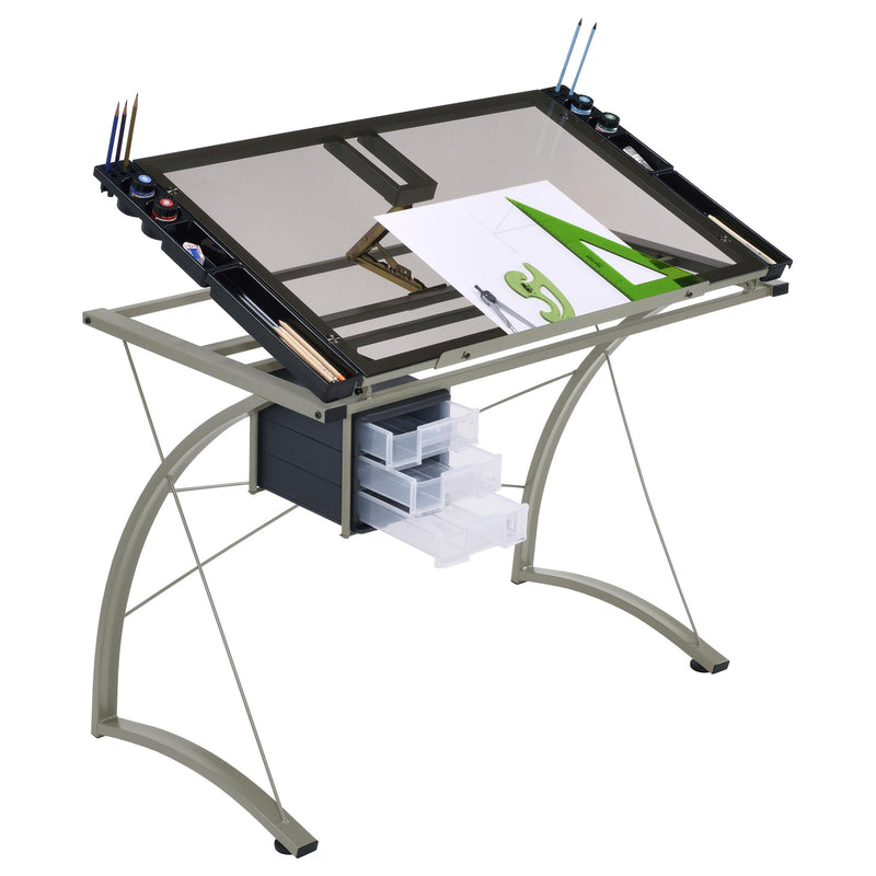 Melo 41-inch Glass Top Drafting Table with Storage Silver - detail 5