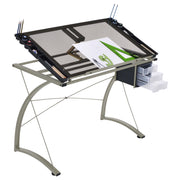 Melo 41-inch Glass Top Drafting Table with Storage Silver - detail 6