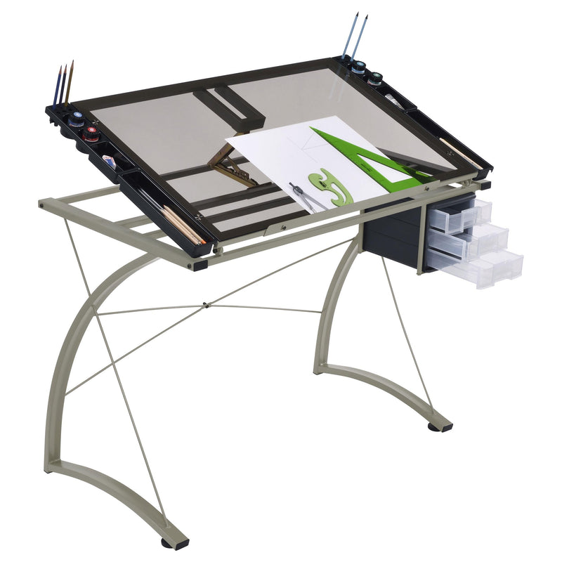 Melo 41-inch Glass Top Drafting Table with Storage Silver - detail 6