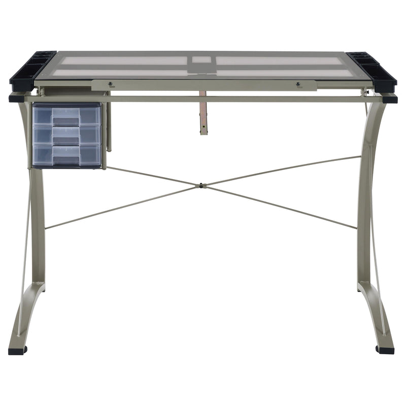 Melo 41-inch Glass Top Drafting Table with Storage Silver - detail 7
