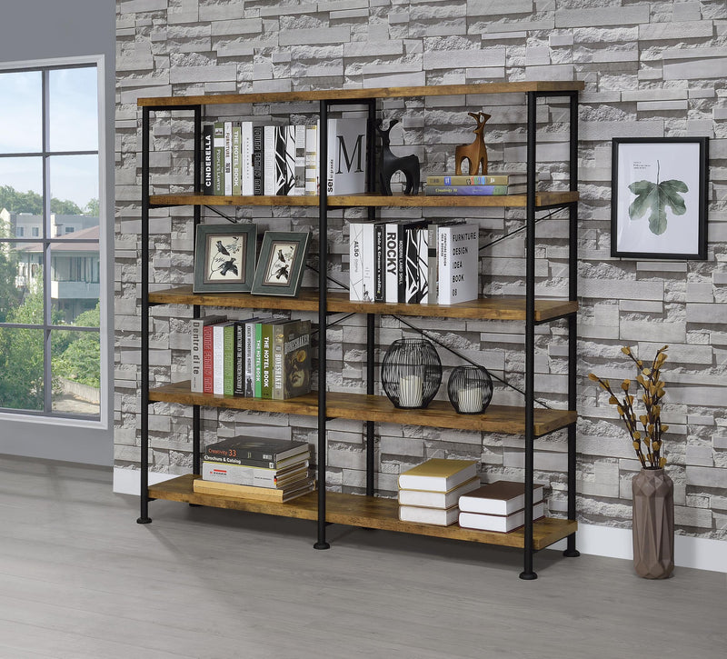 Analiese 63-inch 4-shelf Double Bookshelf Rustic Nutmeg