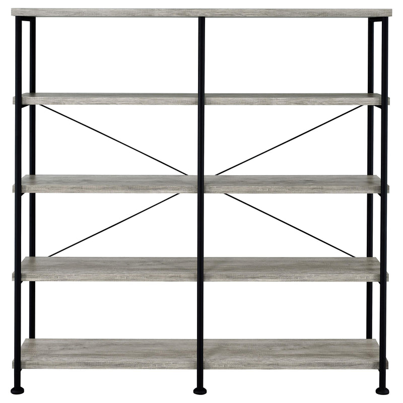 Analiese 63-inch 4-shelf Double Bookshelf Grey Driftwood - detail 3