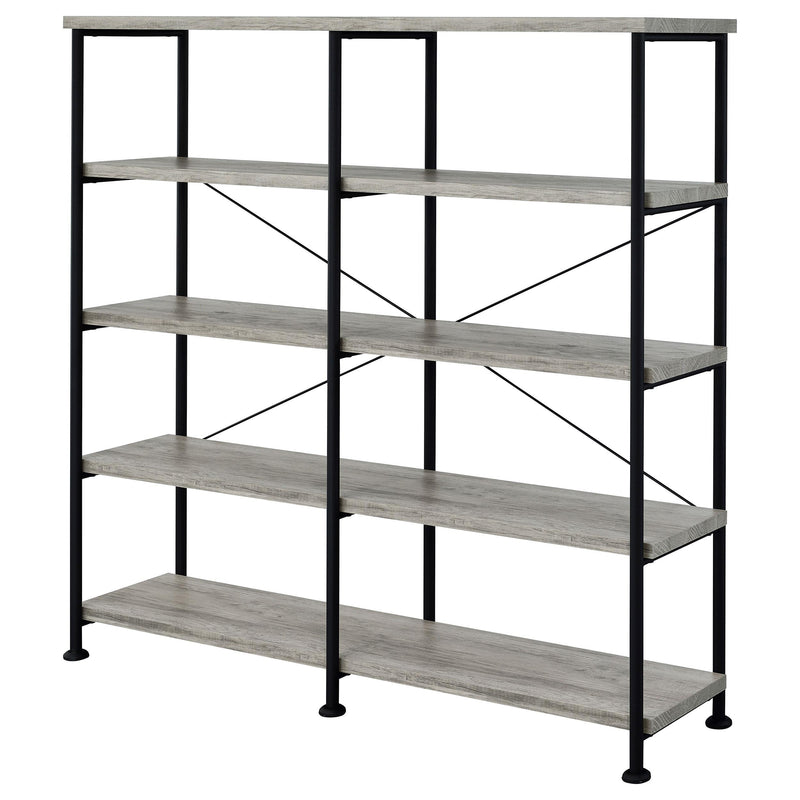 Analiese 63-inch 4-shelf Double Bookshelf Grey Driftwood - detail 4