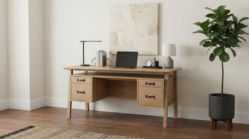 Goodson 64-inch 4-Drawer Double Pedestal Computer Desk Distressed Light Brown