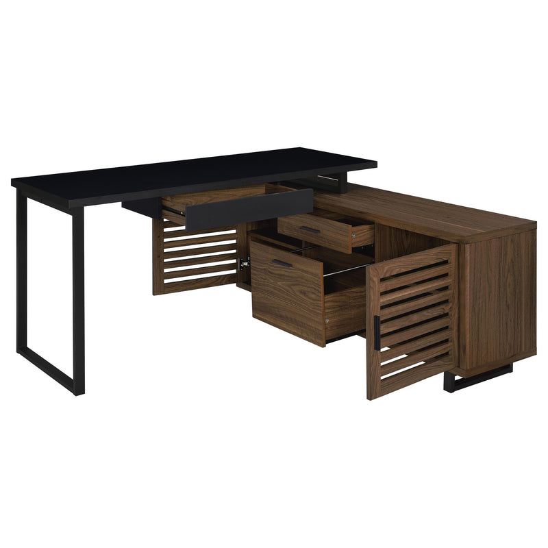 Maddox 60-inch L-Shape Office Computer Desk Black and Walnut - detail 3