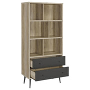 Maeve 70-inch 3-shelf Bookcase with Drawers Distressed Pine - detail 3