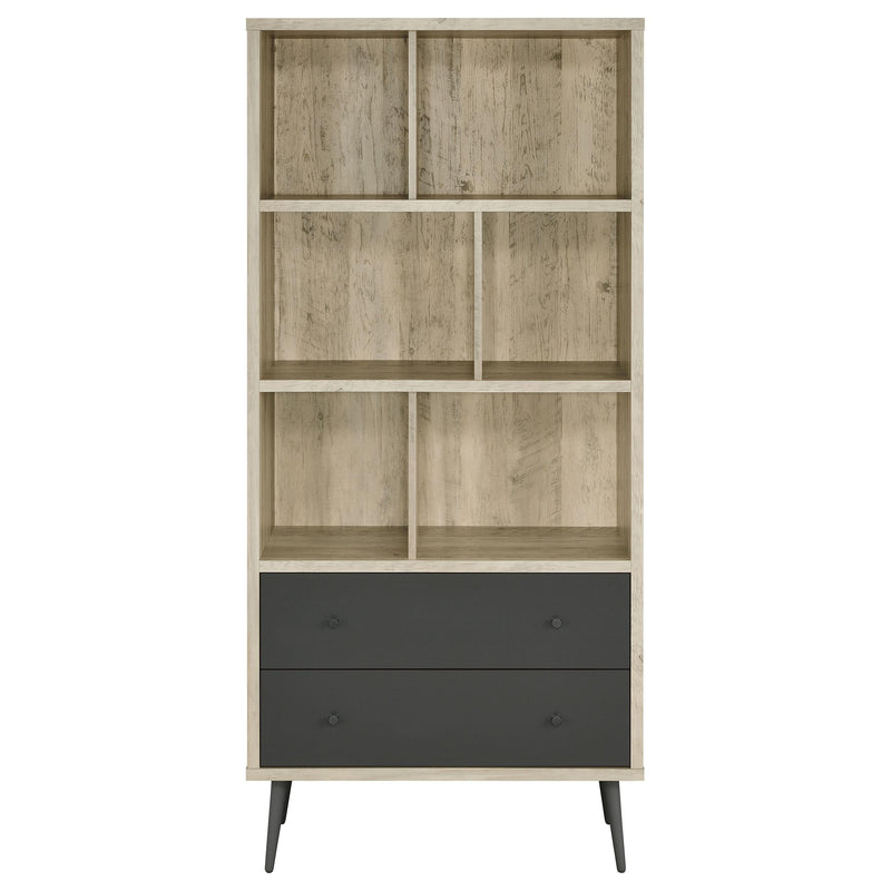 Maeve 70-inch 3-shelf Bookcase with Drawers Distressed Pine - detail 4