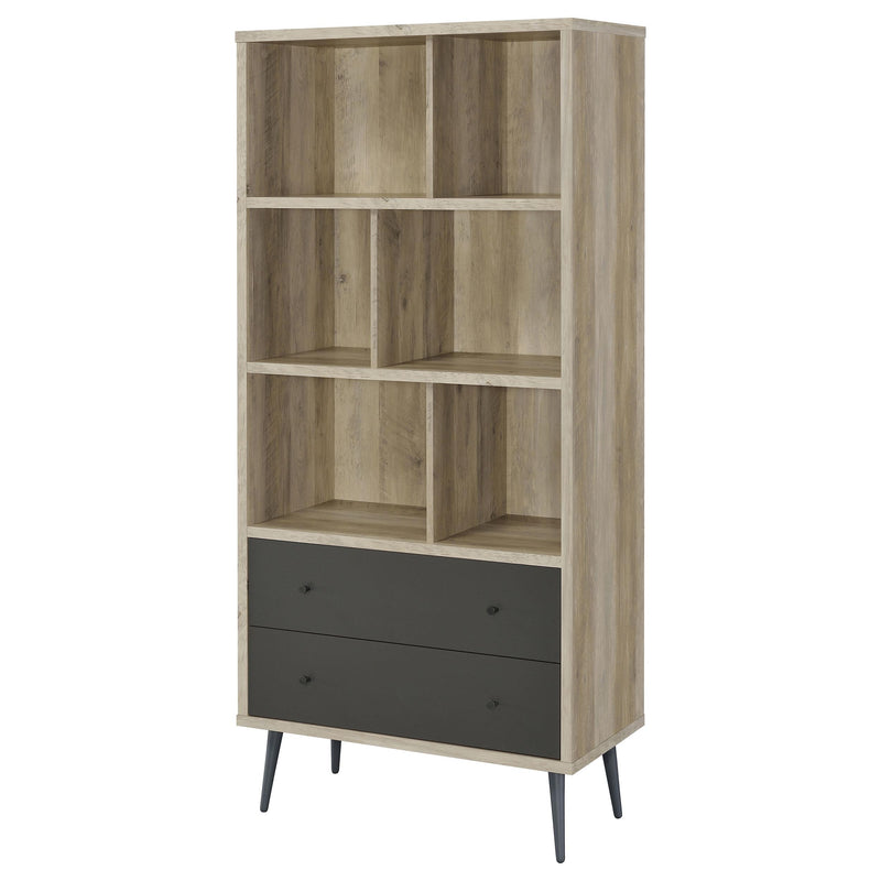 Maeve 70-inch 3-shelf Bookcase with Drawers Distressed Pine - detail 5