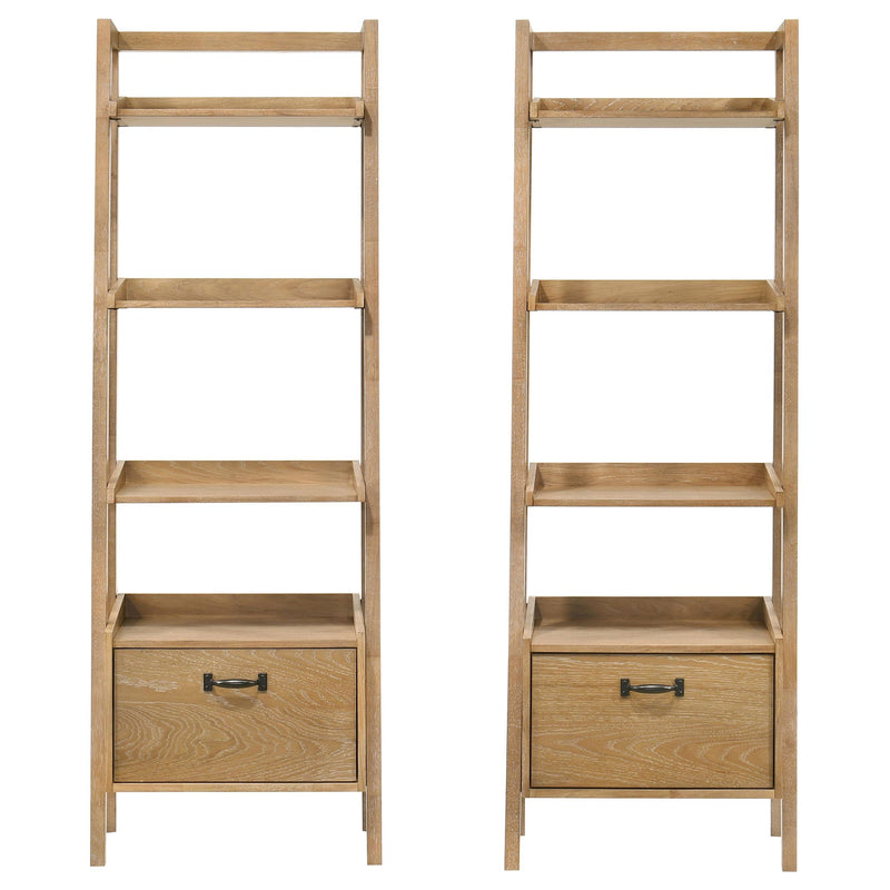 Fabian 2-piece 4-shelf Bookshelf with Drawer Distressed Light Brown - detail 3