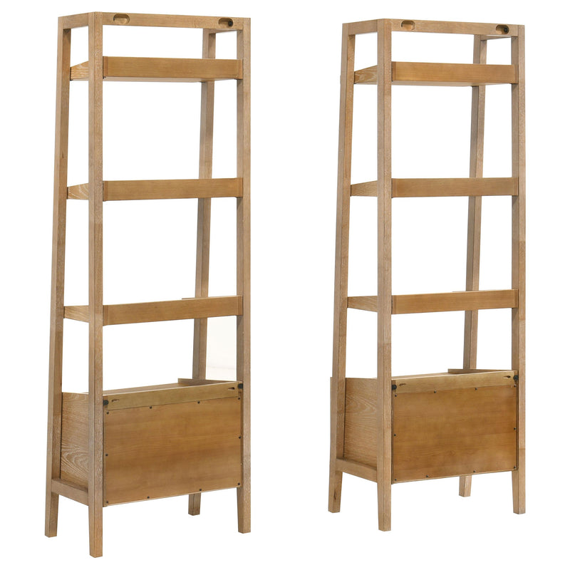 Fabian 2-piece 4-shelf Bookshelf with Drawer Distressed Light Brown - detail 4