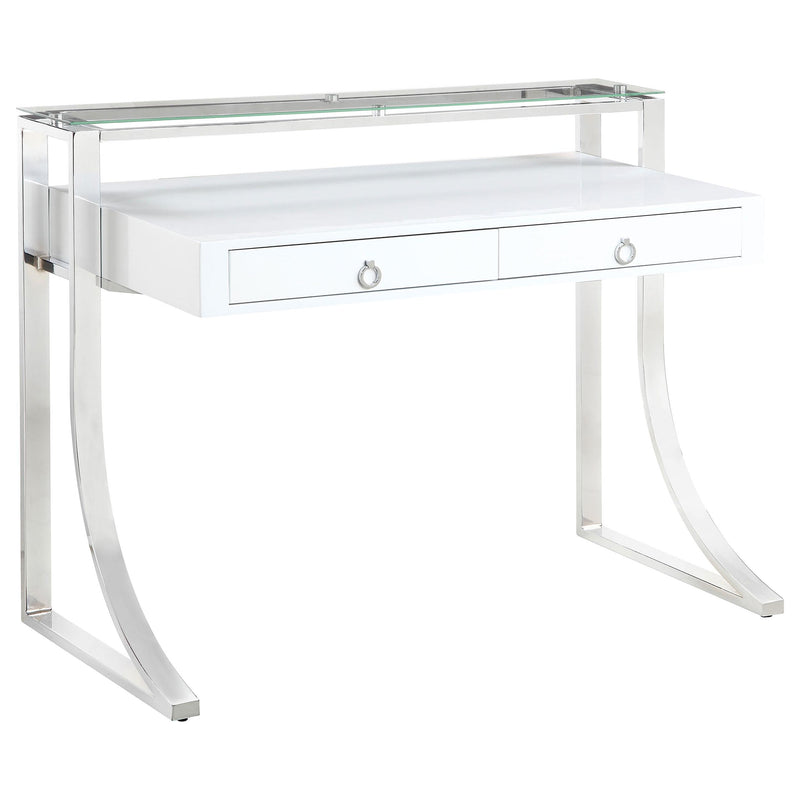 Gemma 48-inch 2-drawer Writing Desk White High Gloss - alternate view