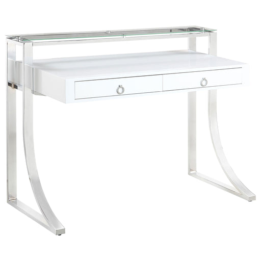 Gemma 48-inch 2-drawer Writing Desk White High Gloss - alternate view