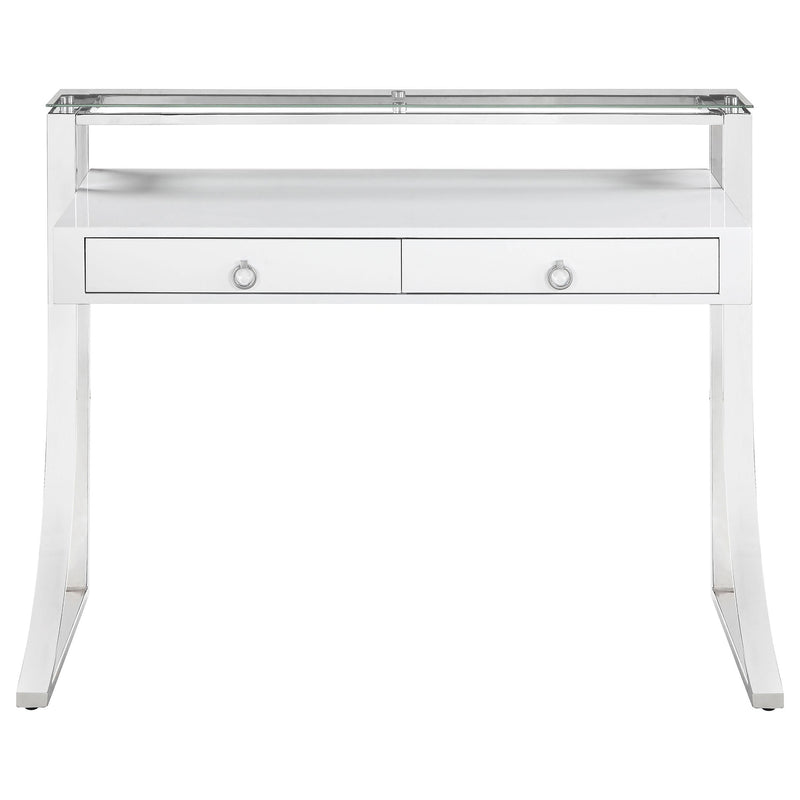 Gemma 48-inch 2-drawer Writing Desk White High Gloss - detail 3