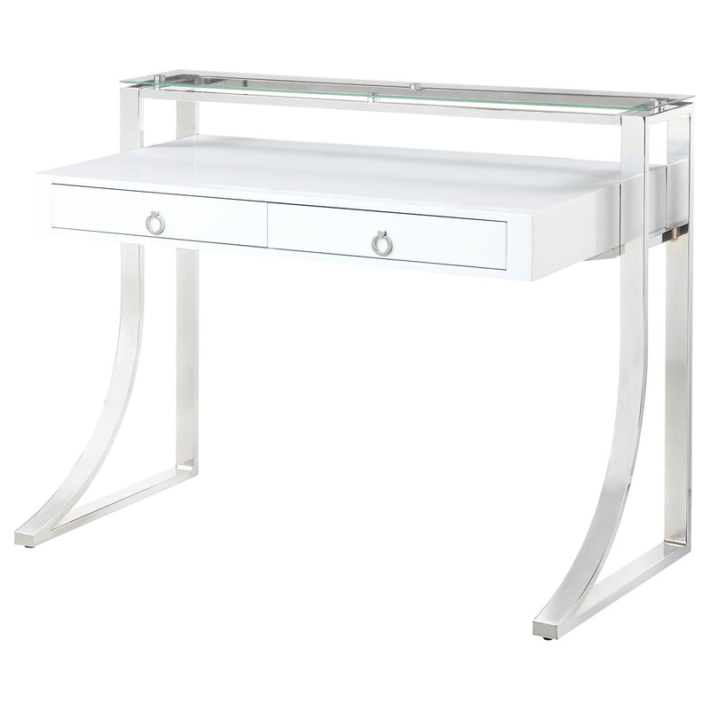 Gemma 48-inch 2-drawer Writing Desk White High Gloss - detail 4