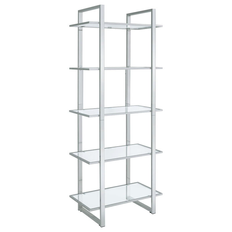 Hartford 79-inch 5-shelf Glass Bookshelf Chrome - alternate view