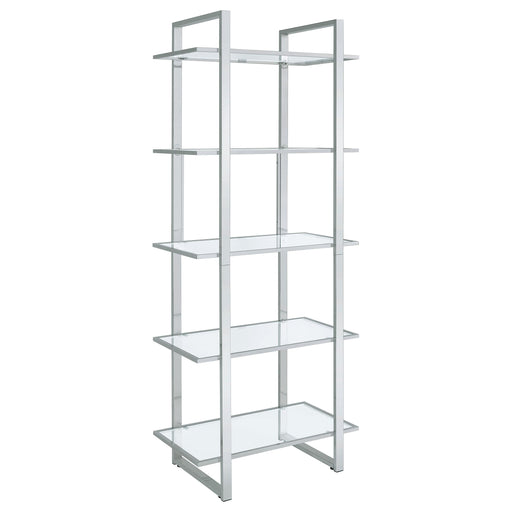 Hartford 79-inch 5-shelf Glass Bookshelf Chrome - alternate view