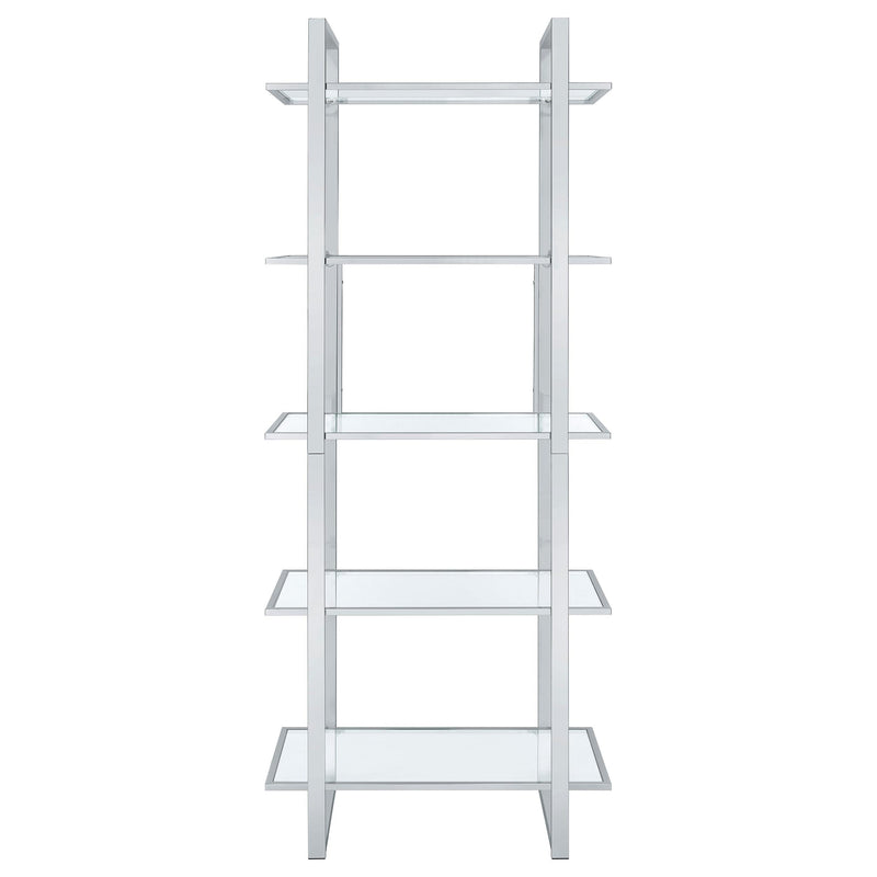 Hartford 79-inch 5-shelf Glass Bookshelf Chrome - detail 3