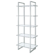 Hartford 79-inch 5-shelf Glass Bookshelf Chrome - detail 4